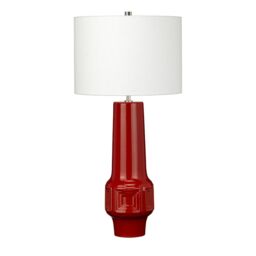Loops Table Lamp-Red Geometric Shape-White Faux Linen Cylinder Shade-LED E27 60W in White - thumbnail 2