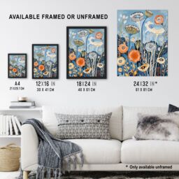 Artery8 Blue Wildflower Sea Garden Painting Modern Floral Framed Art Print - Size: A4 - thumbnail 3