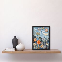 Artery8 Blue Wildflower Sea Garden Painting Modern Floral Framed Art Print - Size: A4 - thumbnail 4