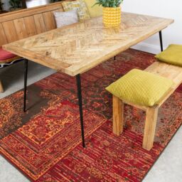 Kukoon Red Brown Traditional Patchwork Living Area Rug - Size: 60 cm x 240 cm