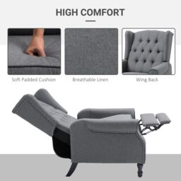 HOMCOM Recliner Armchair for Living Room Reclining Chair with Footrest in Grey - thumbnail 5