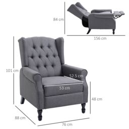HOMCOM Recliner Armchair for Living Room Reclining Chair with Footrest in Grey - thumbnail 3