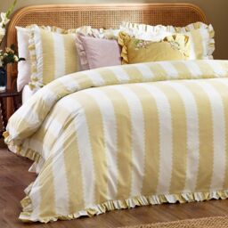Furn Birdie Stripe Ruffle Duvet Cover Set in Bright Yellow - Size: Super King - thumbnail 3
