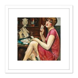 Artery8 Gerda Wegener Solitaire 1928 Painting 8X8 Inch Square Wooden Framed Wall Art Print Picture with Mount in White - thumbnail 1
