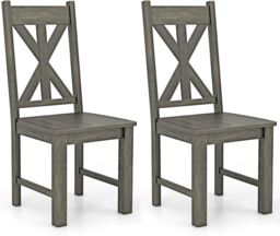 Gymax Wooden Dining Chairs Set of 2 Side Chairs Hollowed Backrest Wood Legs in Grey - thumbnail 1