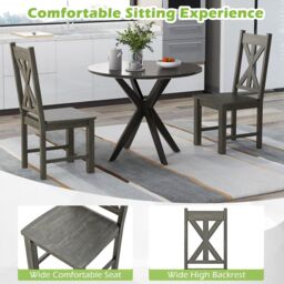 Gymax Wooden Dining Chairs Set of 2 Side Chairs Hollowed Backrest Wood Legs in Grey - thumbnail 4