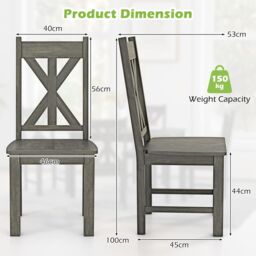 Gymax Wooden Dining Chairs Set of 2 Side Chairs Hollowed Backrest Wood Legs in Grey - thumbnail 3