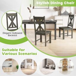 Gymax Wooden Dining Chairs Set of 2 Side Chairs Hollowed Backrest Wood Legs in Grey - thumbnail 5