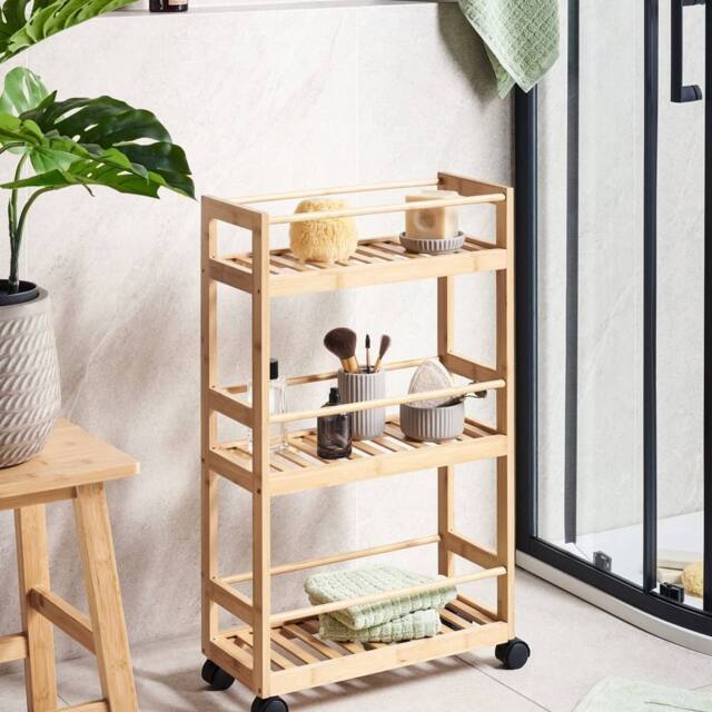 Wyld and Coco Bamboo Bliss 3-Tier Bathroom Trolley Light Brown Bamboo - image 1