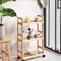 Wyld and Coco Bamboo Bliss 3-Tier Bathroom Trolley Light Brown Bamboo