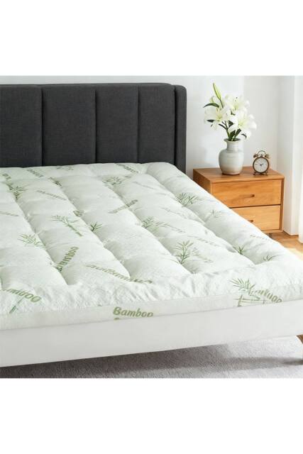 Living and Home Breathable Skin-Friendly Bamboo Printed Mattress Topper in White - Size: Super King - image 1