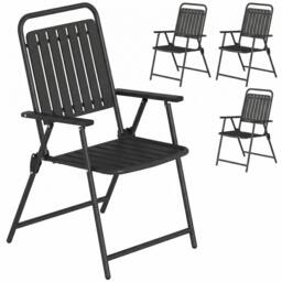 OUTSUNNY Folding Garden Chairs Set of 4 with Plastic Seat & Back, Black - thumbnail 2