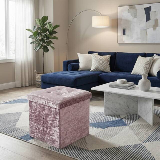 Snug City Crushed Velvet Square Storage Box with Lid Elegant Organizer Any Room in Pink - Size: Small - image 1