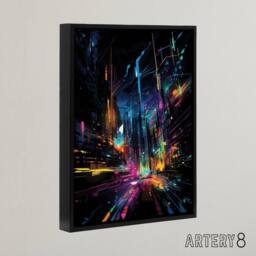 "Artery8 Abstract Cityscape New York City At Night Framed Canvas Wall Art Print - Size: W12"" x H16""" - thumbnail 2