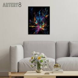 "Artery8 Abstract Cityscape New York City At Night Framed Canvas Wall Art Print - Size: W12"" x H16""" - thumbnail 3