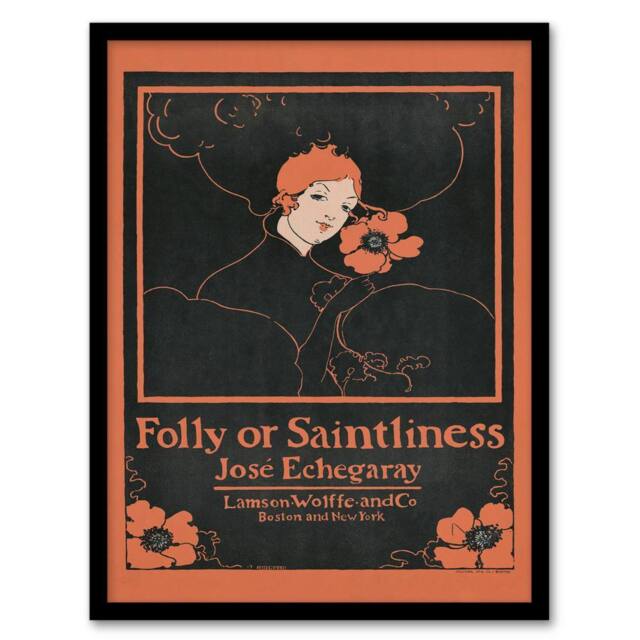 Artery8 Ethel Reed Framed Wall Art Folly or Saintliness Novel Book Cover in Black - Size: A4 - image 1