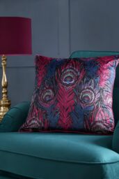 Laurence Llewelyn-Bowen 'Dandy Peacock' Jacquard Filled Cushion in Plum - Size: 55 cm x 55 cm - thumbnail 1