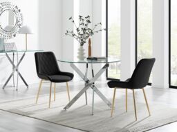 FurnitureboxUK Novara 100cm Round Dining Table & 2 Pesaro Gold Leg Chairs in Black