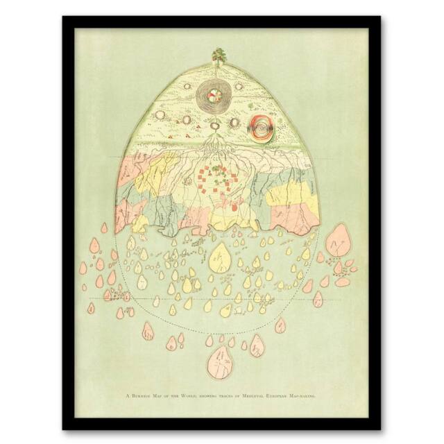 "Artery8 Vintage Burmese Map of the World Griggs Framed Wall Art Print in Green - Size: W12"" x H16""" - image 1