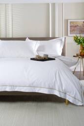 The Lyndon Company Boutique Hotel Hampstead 200 Thread Count Cotton Duvet Cover Set in Stone - Size: Single - thumbnail 2