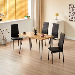 KOSY KOALA Dining Table Set with 4 Black Faux Leather Chairs Dining Room Furniture in Brown