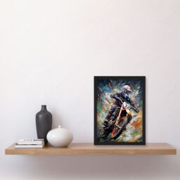 Artery8 Motocross Race Action Shot Paint Splat Portrait Artwork Framed Wall Art Print A4 in Black - thumbnail 2