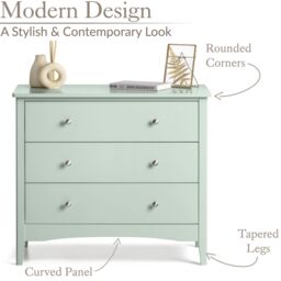 Christow Sage Chest of Drawers Modern 3 Drawer Bedroom Storage Unit Furniture Cabinet in Light Green - thumbnail 5