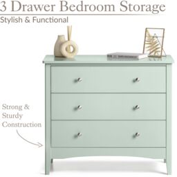 Christow Sage Chest of Drawers Modern 3 Drawer Bedroom Storage Unit Furniture Cabinet in Light Green - thumbnail 3
