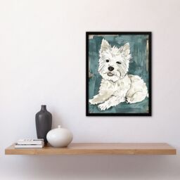 "Artery8 Dog Lover White West Highland Terrier Portrait Framed Wall Art in Blue - Size: W12"" x H16""" - thumbnail 4