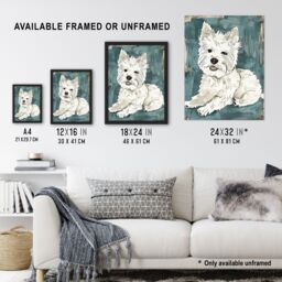 "Artery8 Dog Lover White West Highland Terrier Portrait Framed Wall Art in Blue - Size: W12"" x H16""" - thumbnail 3