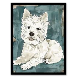 "Artery8 Dog Lover White West Highland Terrier Portrait Framed Wall Art in Blue - Size: W12"" x H16""" - thumbnail 1