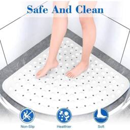 KORVIXA Non Slip Sector Rubber Corner Bath Mat in White - thumbnail 1