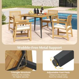 Gymax 4-Person Outdoor Dining Table 107x107cm Acacia Wood Patio Table in Khaki - Size: 107x107 cm - thumbnail 5