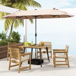 Gymax 4-Person Outdoor Dining Table 107x107cm Acacia Wood Patio Table in Khaki - Size: 107x107 cm - thumbnail 8