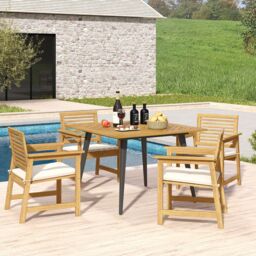 Gymax 4-Person Outdoor Dining Table 107x107cm Acacia Wood Patio Table in Khaki - Size: 107x107 cm - thumbnail 3