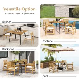 Gymax 4-Person Outdoor Dining Table 107x107cm Acacia Wood Patio Table in Khaki - Size: 107x107 cm - thumbnail 6