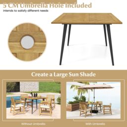 Gymax 4-Person Outdoor Dining Table 107x107cm Acacia Wood Patio Table in Khaki - Size: 107x107 cm - thumbnail 4