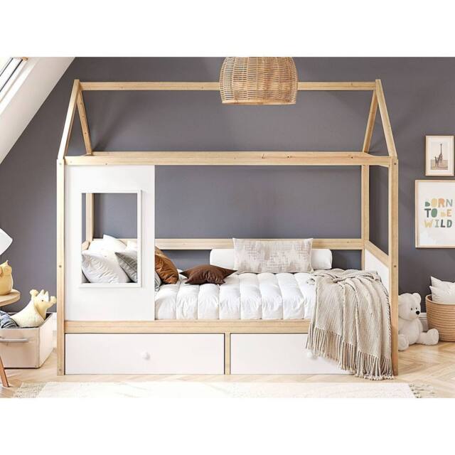 Flair Ted Play House Wooden Bed with Storage in White - Size: Single - image 1
