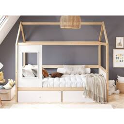 Flair Ted Play House Wooden Bed with Storage in White - Size: Single