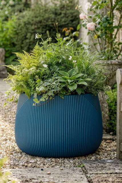 Dibor Blue Large Fibreclay Outdoor Garden Planter Plant Pot H37 x Dia55cm - image 1