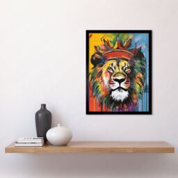 "Artery8 Wall Art Print King of the Jungle Lion with Crown Modern Pop Art Framed in Black - Size: W12"" x H16""" - thumbnail 2