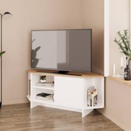 BIMOSSA Teo Corner TV Stand, Compact Unit for up to 50 inch TVs with Cabinet - thumbnail 1