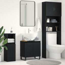 Berkfield Home Bathroom Sink Cabinet Black Oak 58x33x60 cm Engineered Wood - Size: 58 x 33 x 60 cm