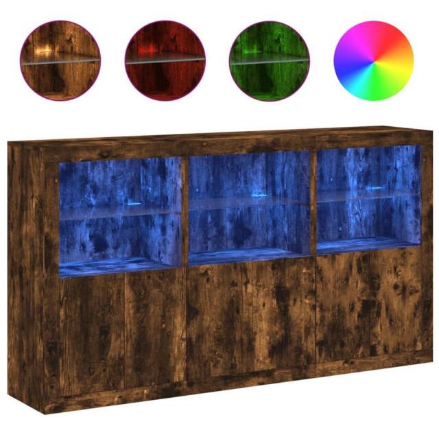 Berkfield Home Sideboard with LED Lights Smoked Oak 181.5x37x100 cm in Brown - image 1