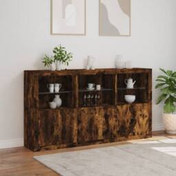 Berkfield Home Sideboard with LED Lights Smoked Oak 181.5x37x100 cm in Brown - thumbnail 4