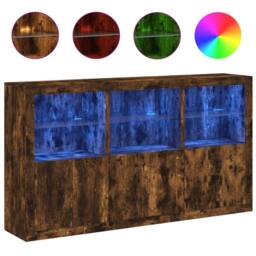 Berkfield Home Sideboard with LED Lights Smoked Oak 181.5x37x100 cm in Brown - thumbnail 1