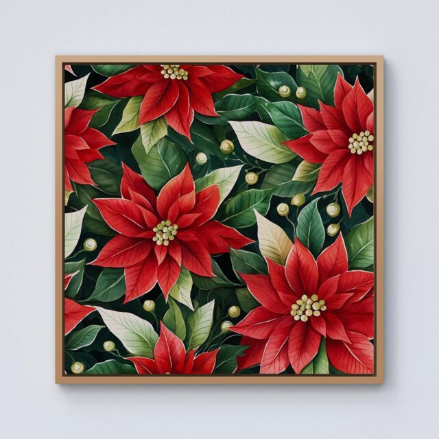 "Warren Reed - Designer Poinsetta Watercolour Framed Canvas in Light Brown - Size: W30"" x H30""" - image 1