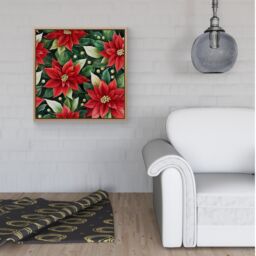 "Warren Reed - Designer Poinsetta Watercolour Framed Canvas in Light Brown - Size: W30"" x H30""" - thumbnail 2