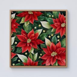 "Warren Reed - Designer Poinsetta Watercolour Framed Canvas in Light Brown - Size: W30"" x H30""" - thumbnail 1