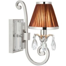 Loops Esher Luxury Single Curved Arm Traditional Wall Light Nickel Crystal Brown Shade in Metallics